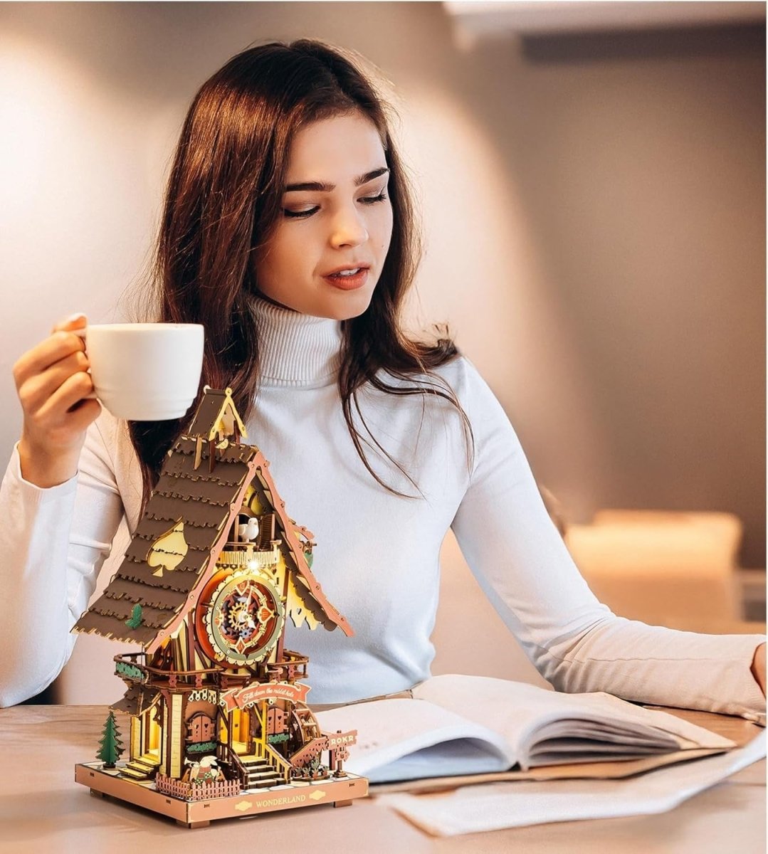 3D Wooden Cuckoo Clock Puzzle Kit LED Light Mechanical Desk Clock - Kwikley