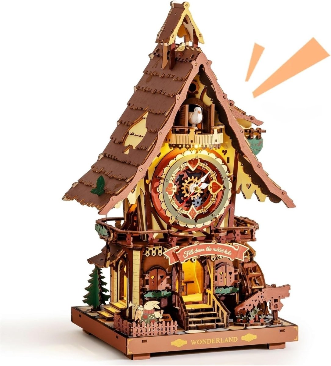 3D Wooden Cuckoo Clock Puzzle Kit LED Light Mechanical Desk Clock - Kwikley