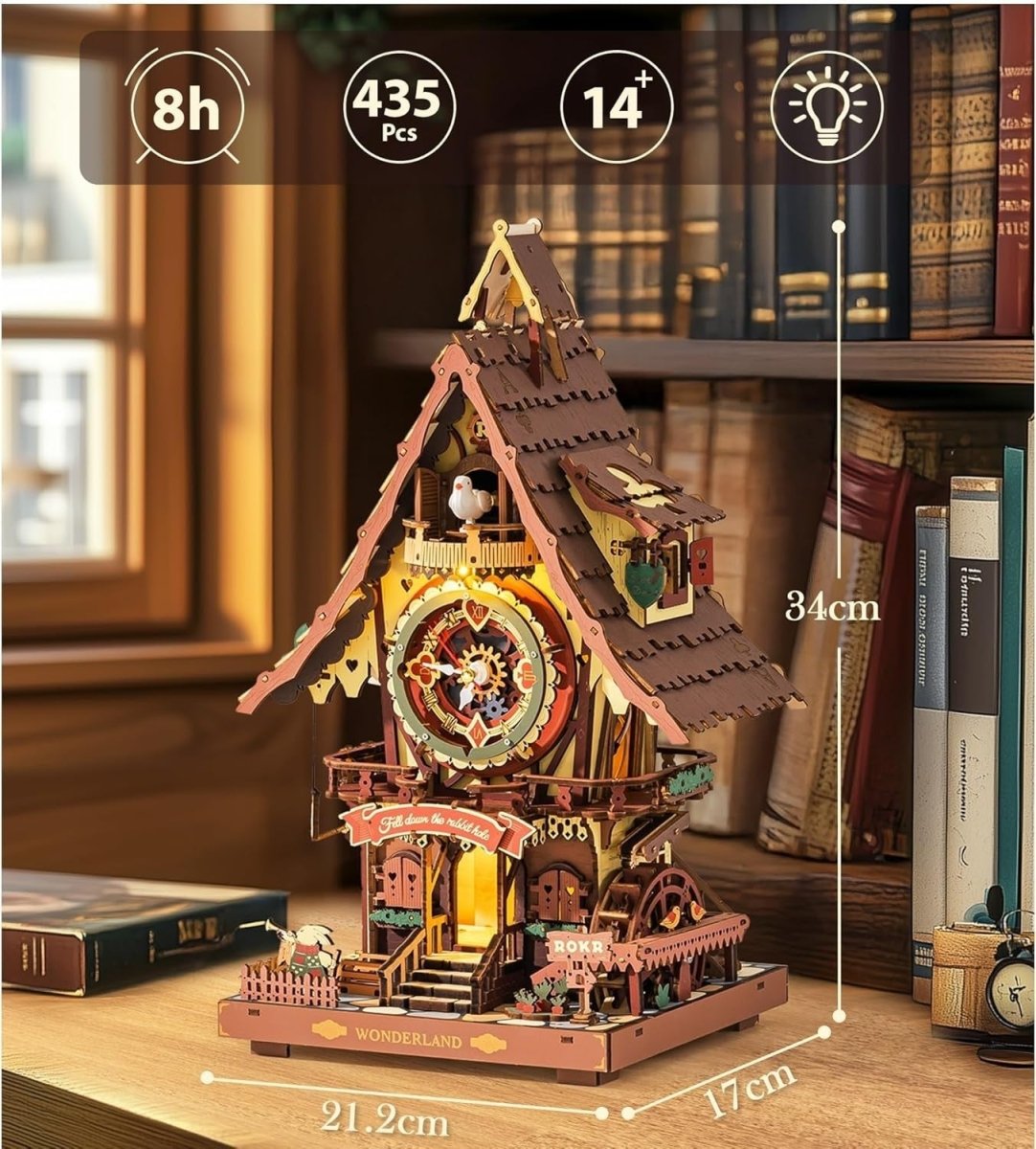 3D Wooden Cuckoo Clock Puzzle Kit LED Light Mechanical Desk Clock - Kwikley