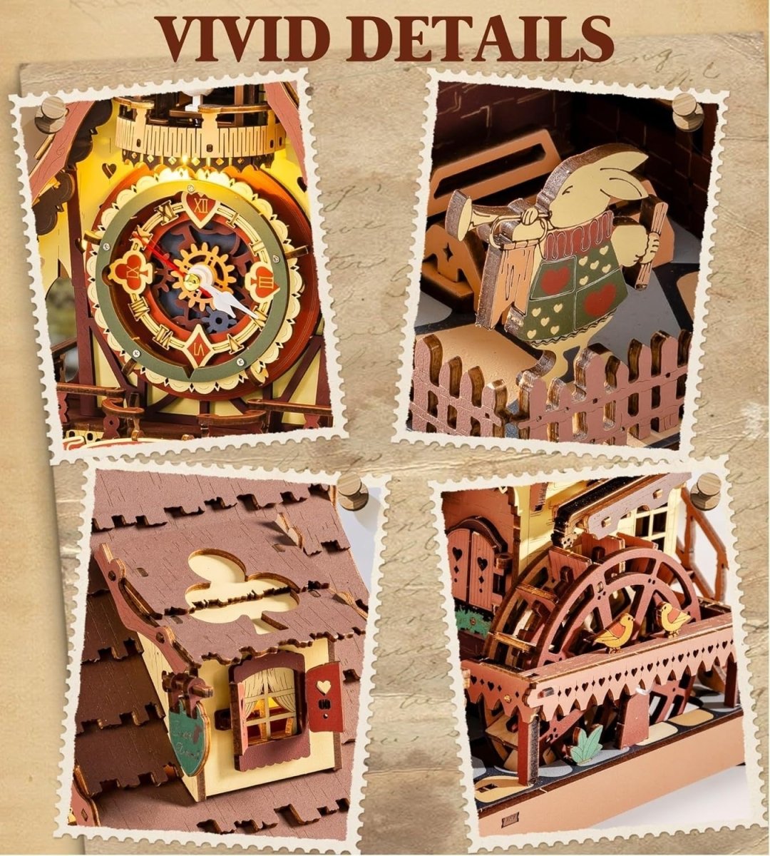 3D Wooden Cuckoo Clock Puzzle Kit LED Light Mechanical Desk Clock - Kwikley