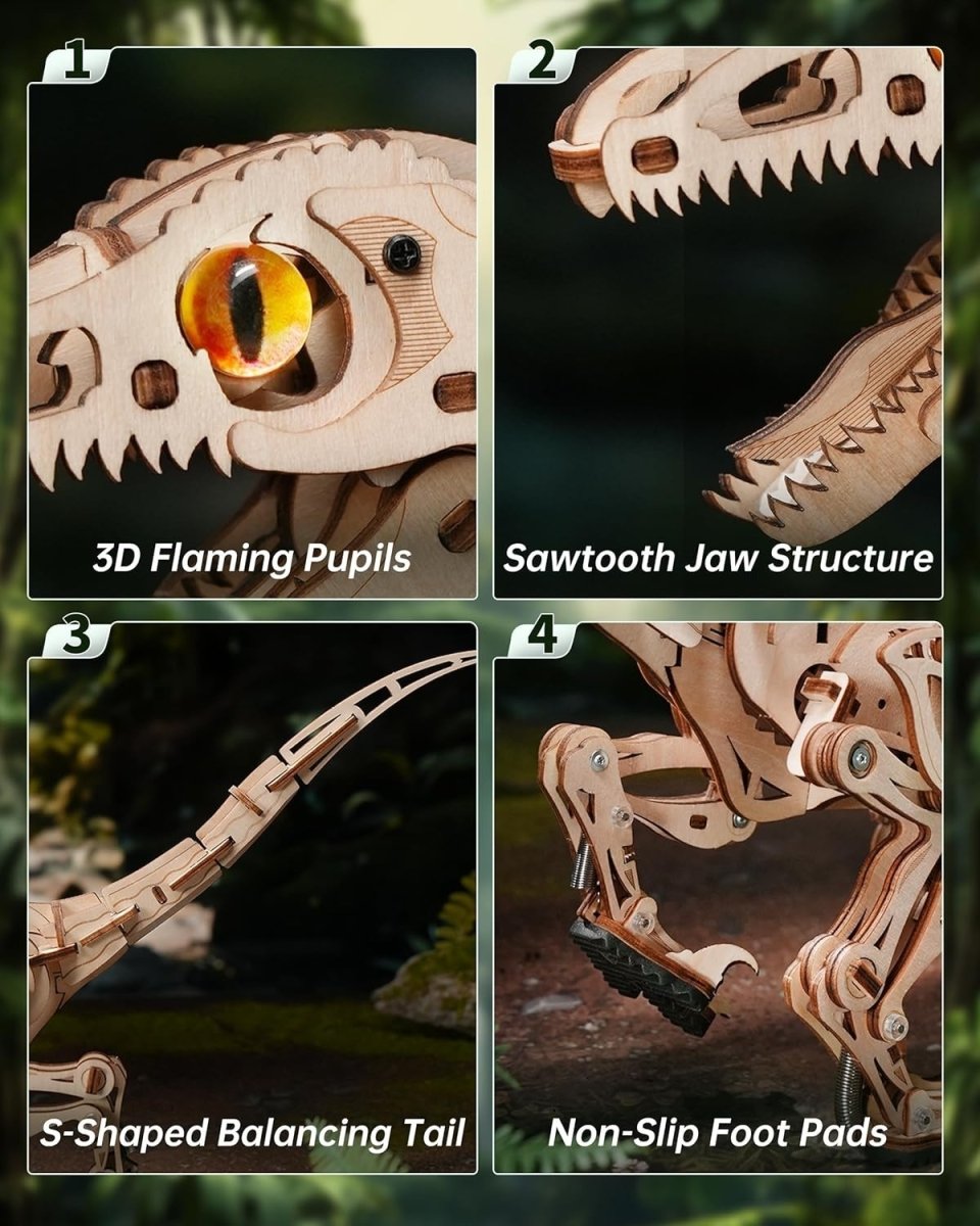3D Wooden Dinosaur Puzzle Kit Walking Velociraptor STEM Model Toy DIY - Kwikley
