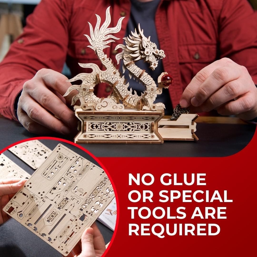 3D Wooden Dragon Puzzle Box Secret Drawer DIY Model Kit 141PCS - Kwikley