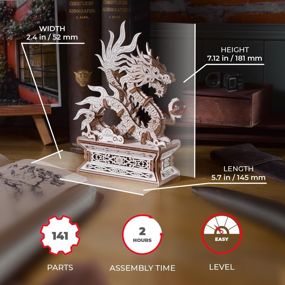 3D Wooden Dragon Puzzle Box Secret Drawer DIY Model Kit 141PCS - Kwikley