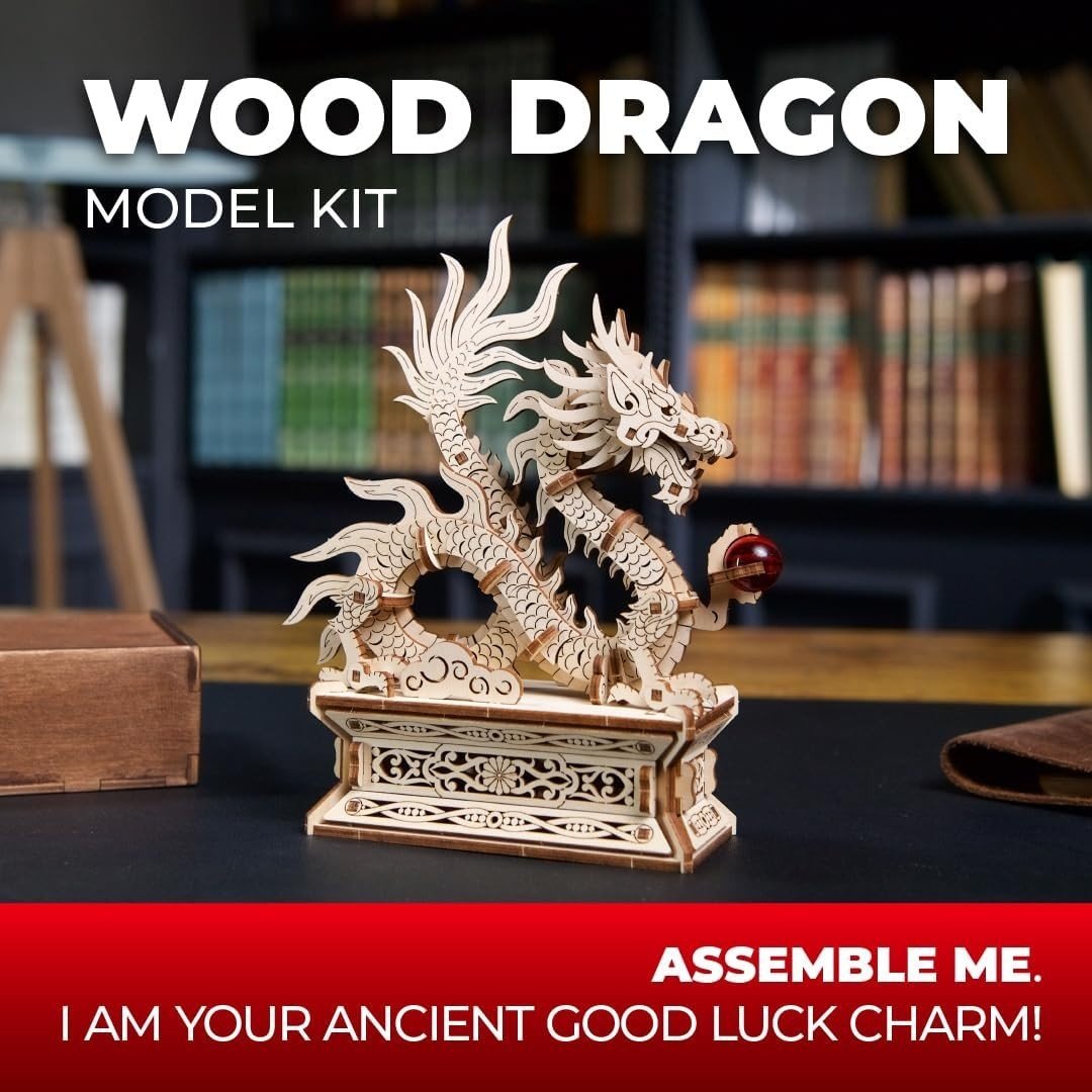 3D Wooden Dragon Puzzle Box Secret Drawer DIY Model Kit 141PCS - Kwikley
