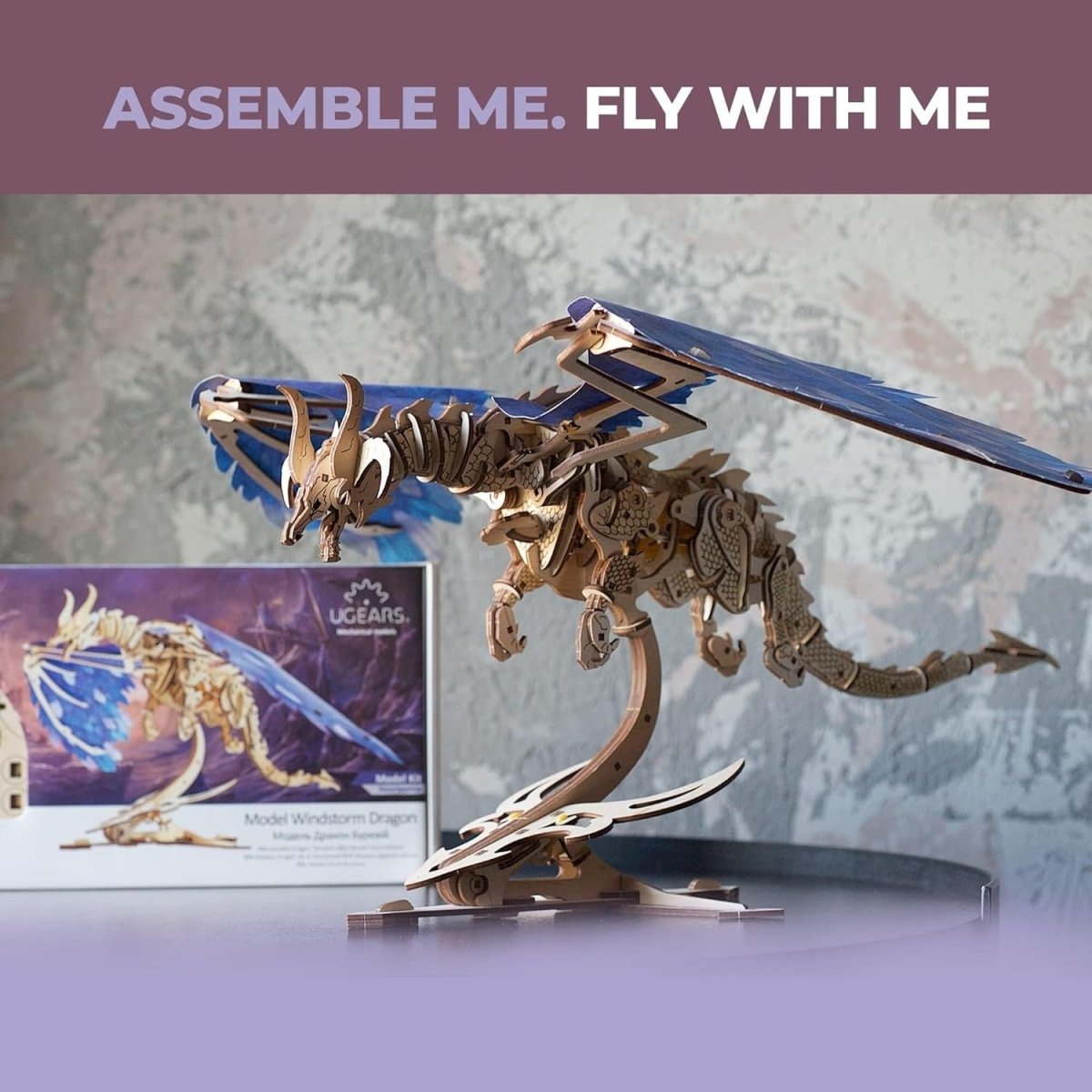 3D Wooden Dragon Puzzle Kit Moving Wings Mechanical Model 320PCS - Kwikley