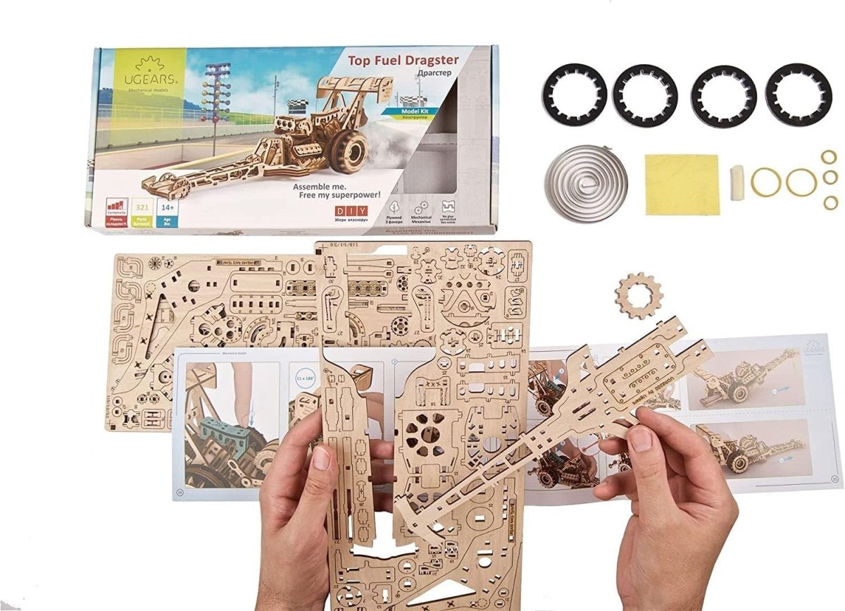 3D Wooden Dragster Racing Car Puzzle 321PCS Mechanical Model Kit DIY - Kwikley