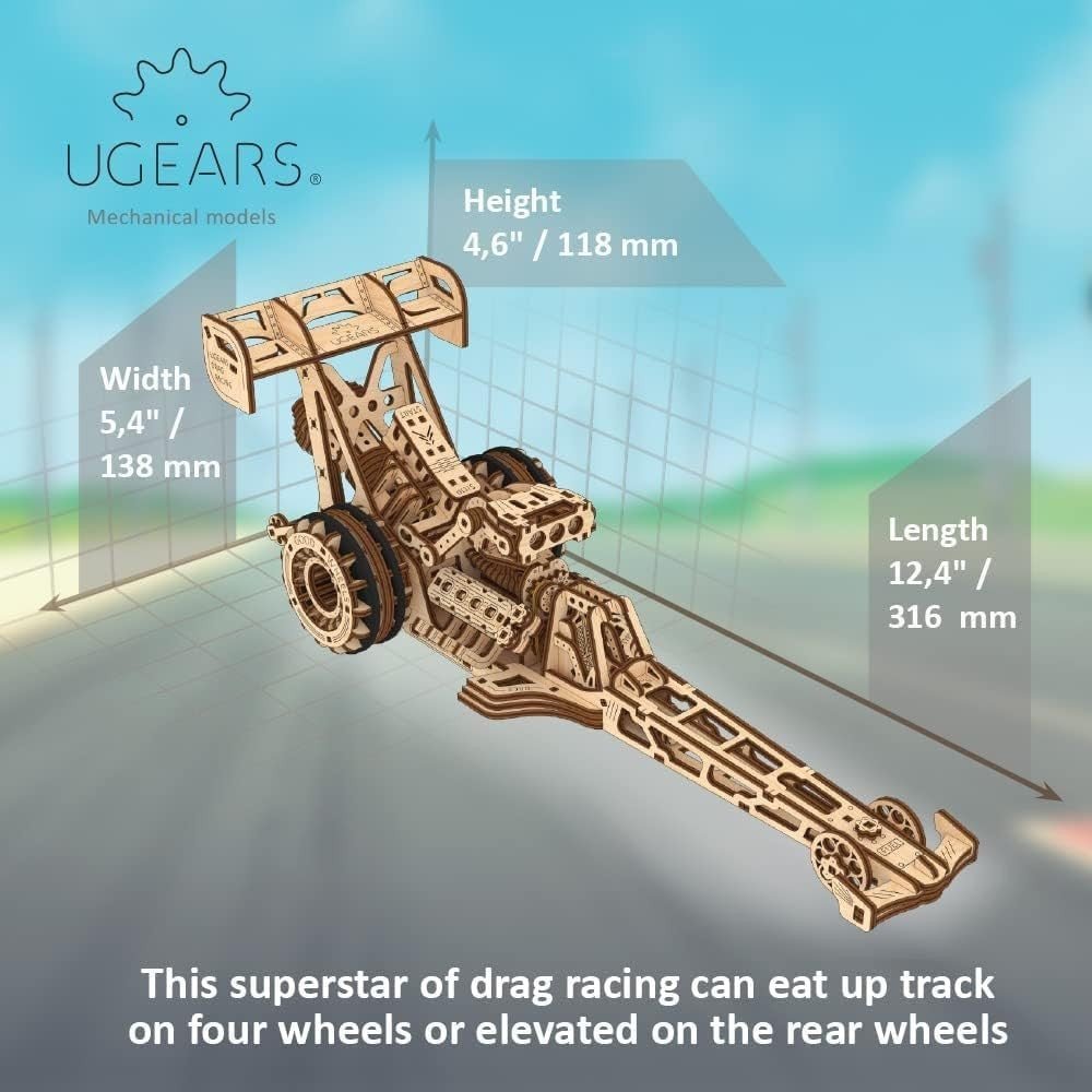 3D Wooden Dragster Racing Car Puzzle 321PCS Mechanical Model Kit DIY - Kwikley
