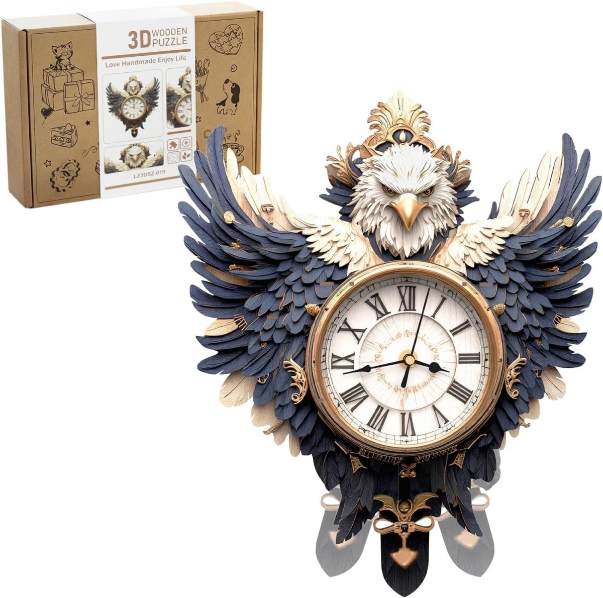 3D Wooden Eagle Clock Puzzle DIY Mechanical Wall Decor Model Kit Gift - Kwikley