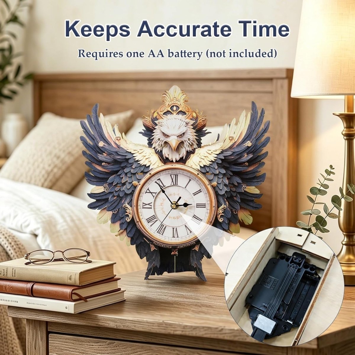 3D Wooden Eagle Clock Puzzle DIY Mechanical Wall Decor Model Kit Gift - Kwikley