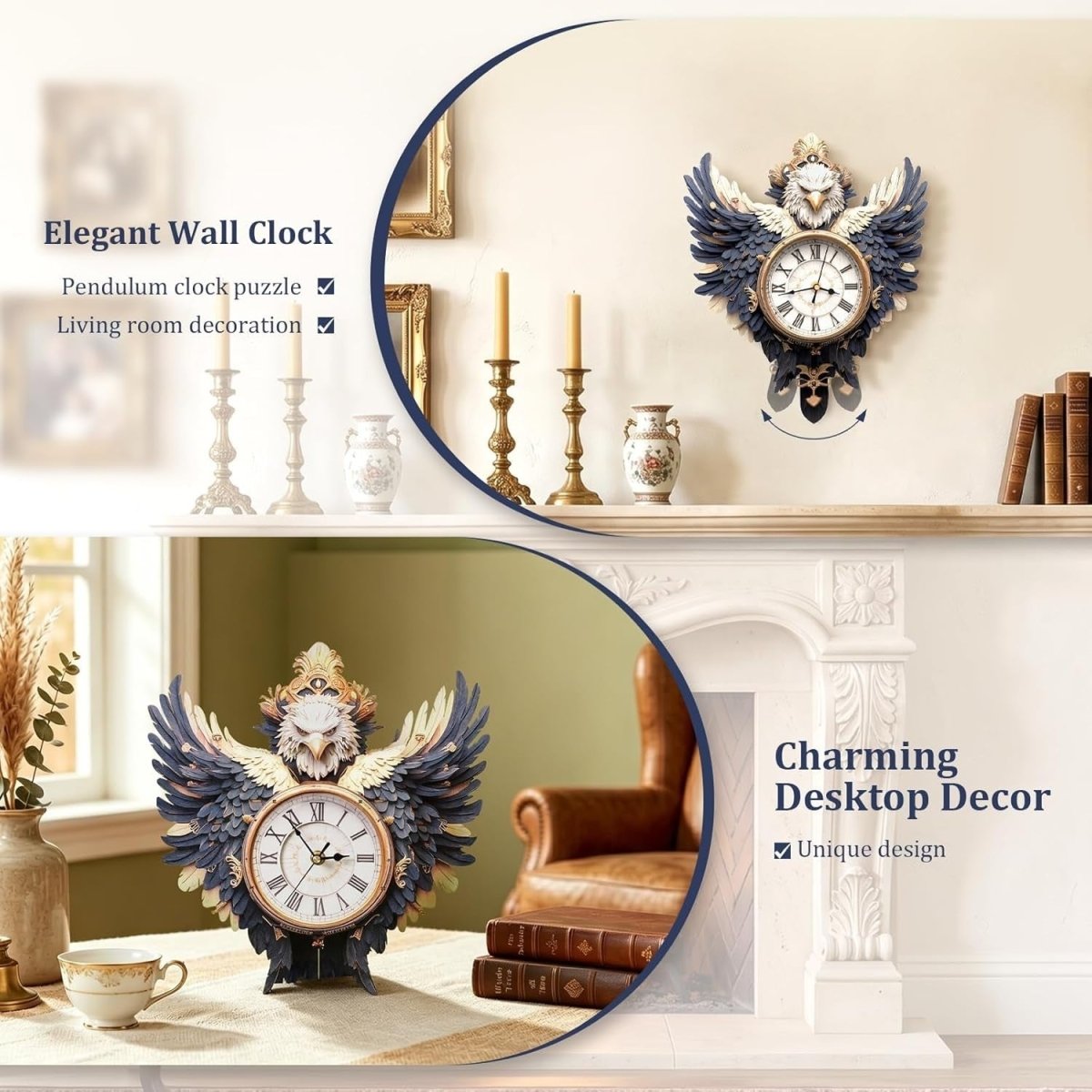3D Wooden Eagle Clock Puzzle DIY Mechanical Wall Decor Model Kit Gift - Kwikley