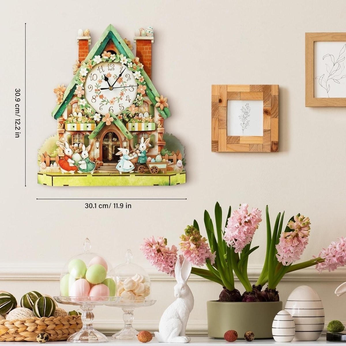 3D Wooden Easter House Clock Puzzle DIY Mechanical Wall Decor Gift - Kwikley