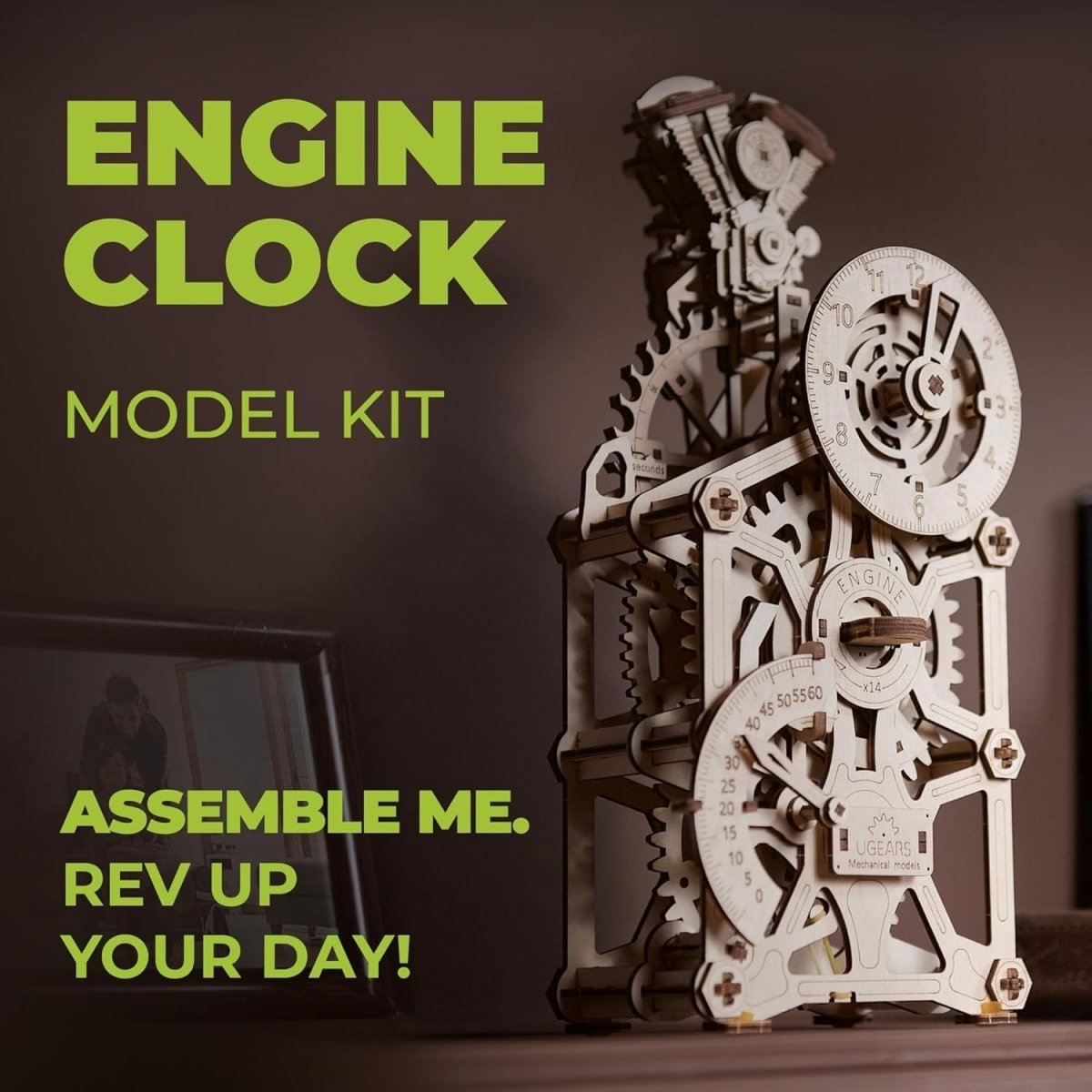 3D Wooden Engine Clock Puzzle Mechanical DIY Model Kit 265PCS Adult Build - Kwikley