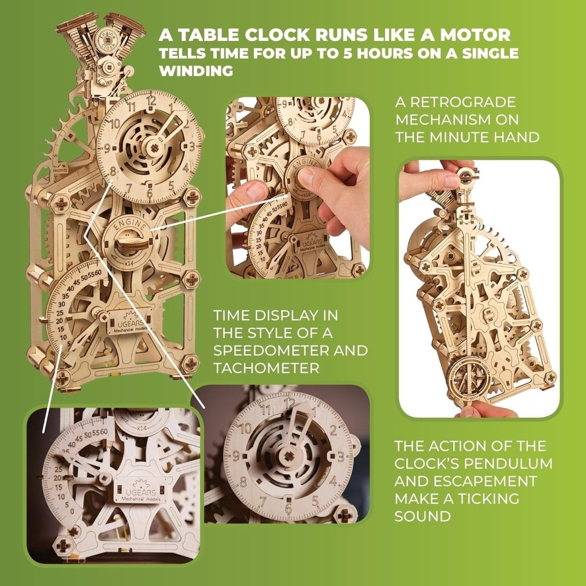 3D Wooden Engine Clock Puzzle Mechanical DIY Model Kit 265PCS Adult Build - Kwikley