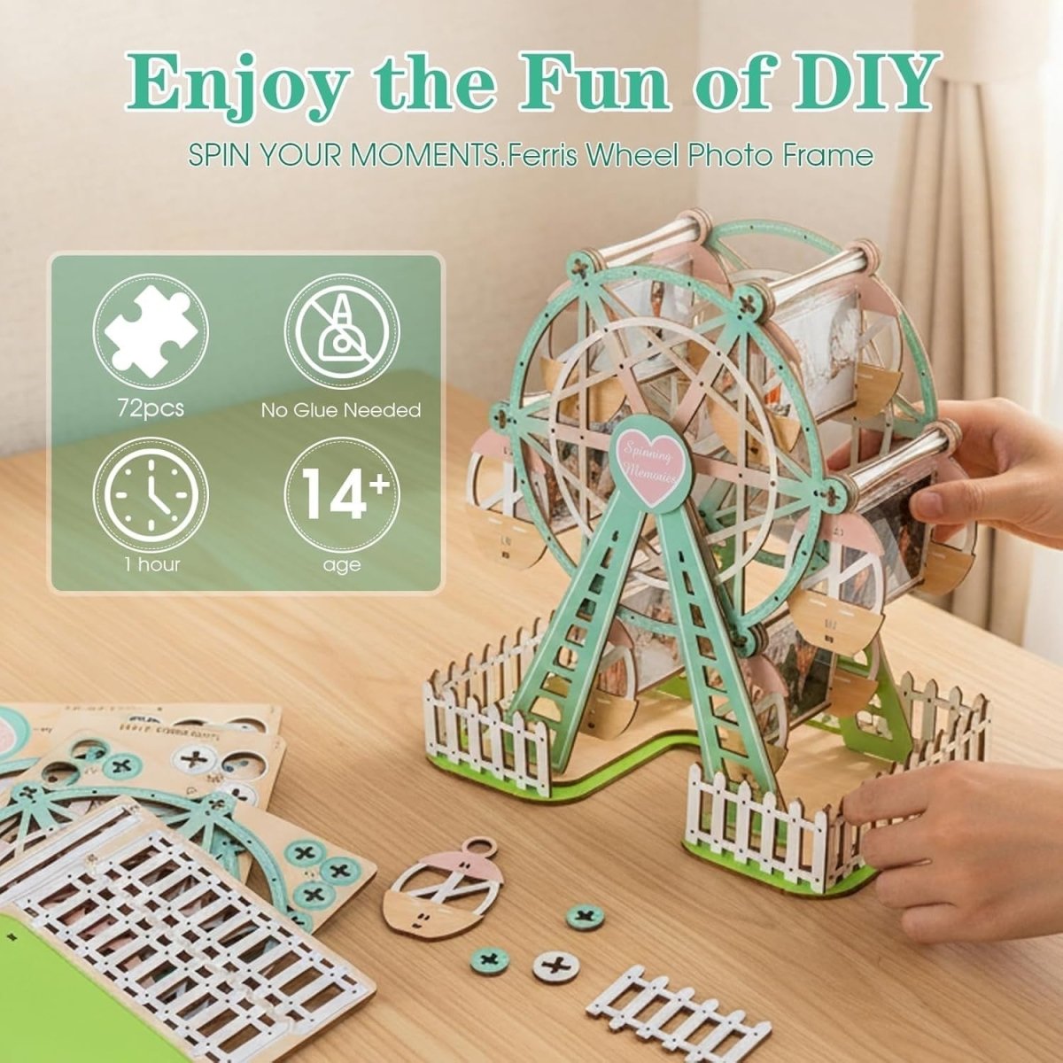 3D Wooden Ferris Wheel Photo Album Puzzle DIY Picture Frame Display Kit - Kwikley