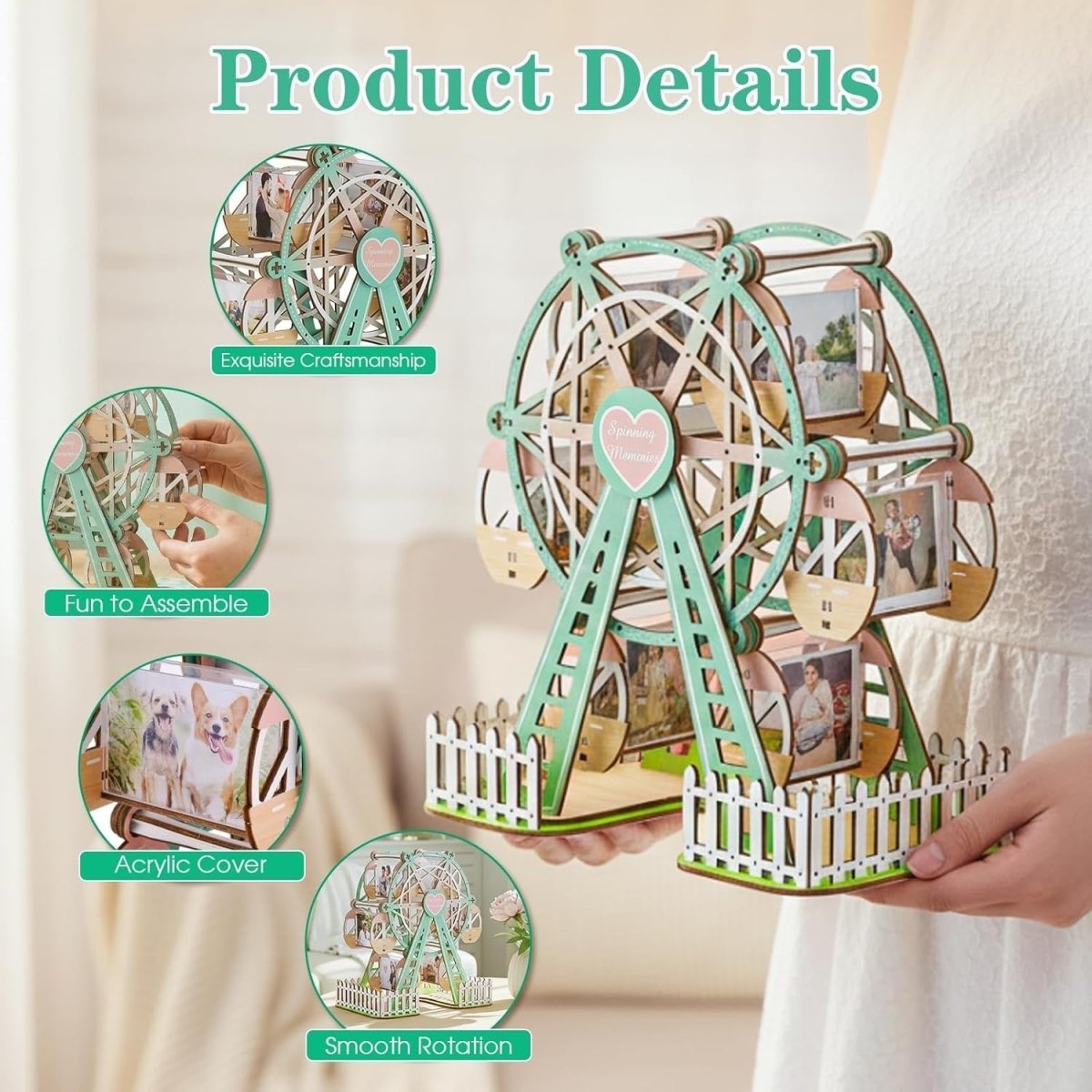 3D Wooden Ferris Wheel Photo Album Puzzle DIY Picture Frame Display Kit - Kwikley