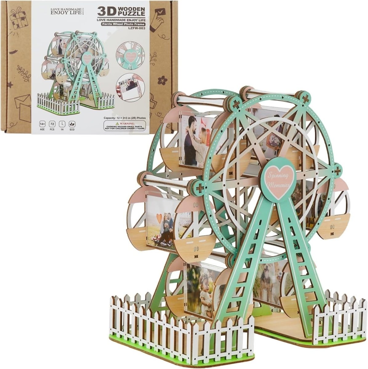 3D Wooden Ferris Wheel Photo Album Puzzle DIY Picture Frame Display Kit - Kwikley