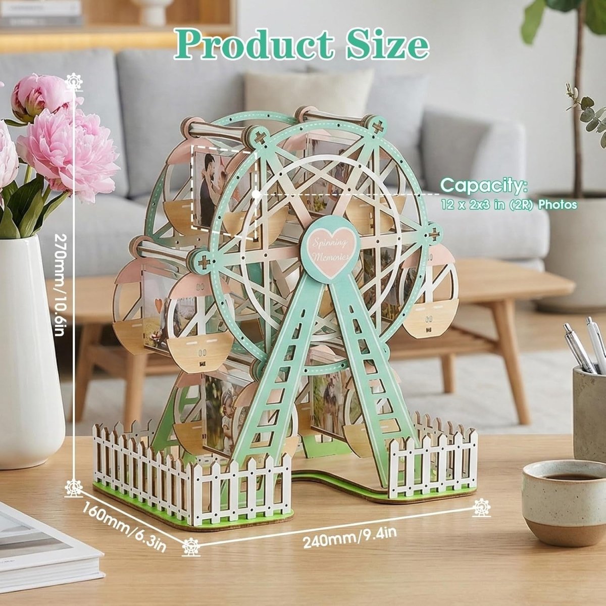 3D Wooden Ferris Wheel Photo Album Puzzle DIY Picture Frame Display Kit - Kwikley