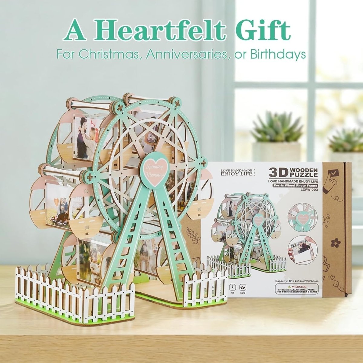 3D Wooden Ferris Wheel Photo Album Puzzle DIY Picture Frame Display Kit - Kwikley