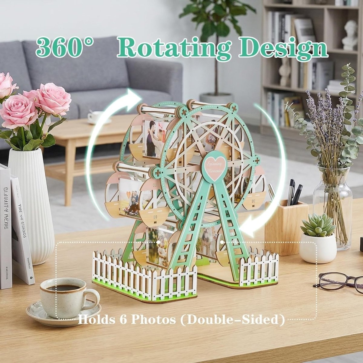3D Wooden Ferris Wheel Photo Album Puzzle DIY Picture Frame Display Kit - Kwikley
