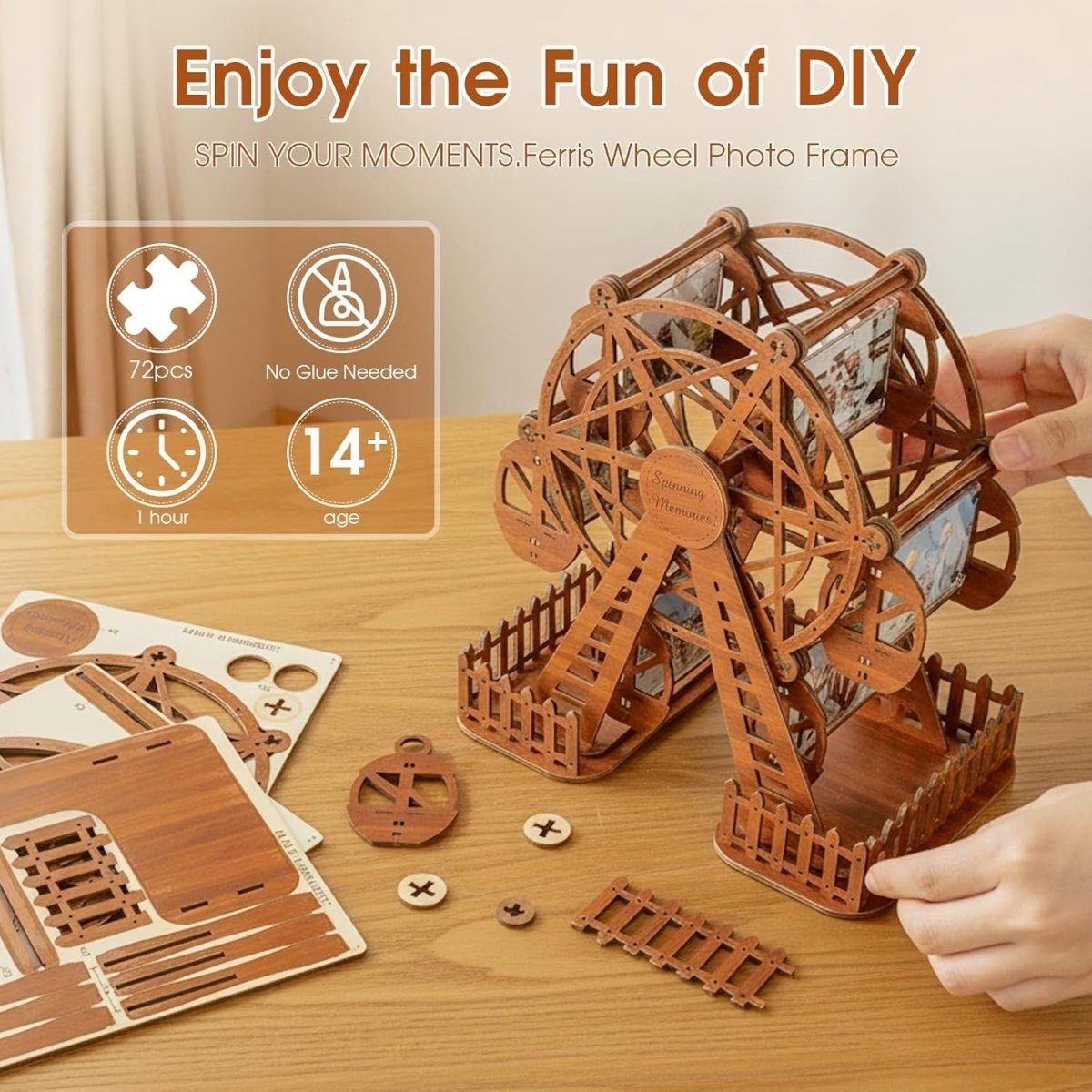 3D Wooden Ferris Wheel Photo Frame Puzzle DIY Model Kit Memory Display - Kwikley