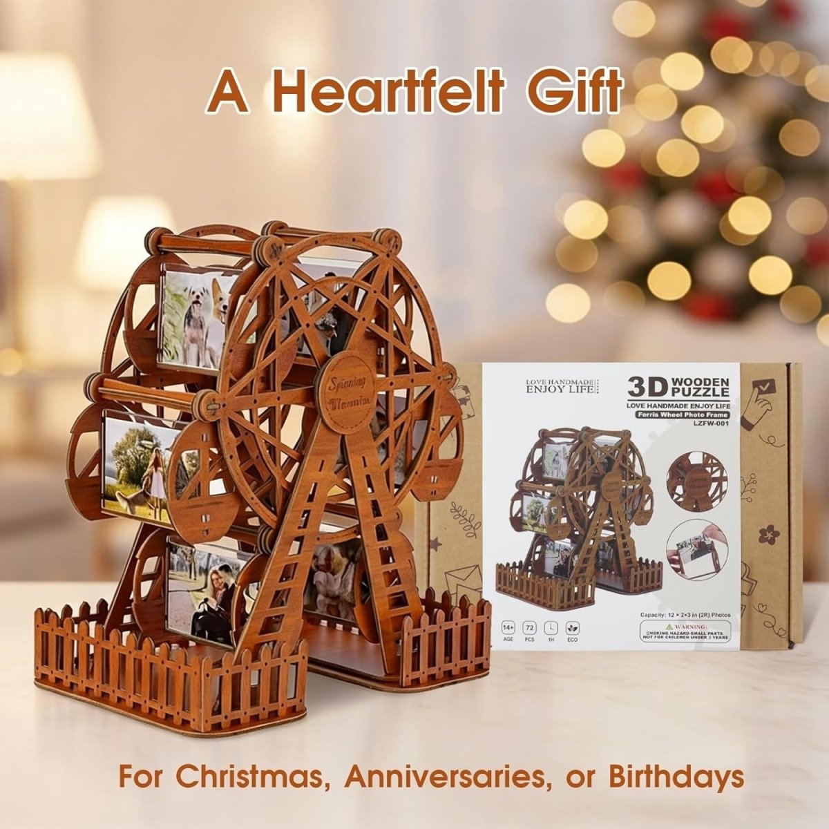 3D Wooden Ferris Wheel Photo Frame Puzzle DIY Model Kit Memory Display - Kwikley