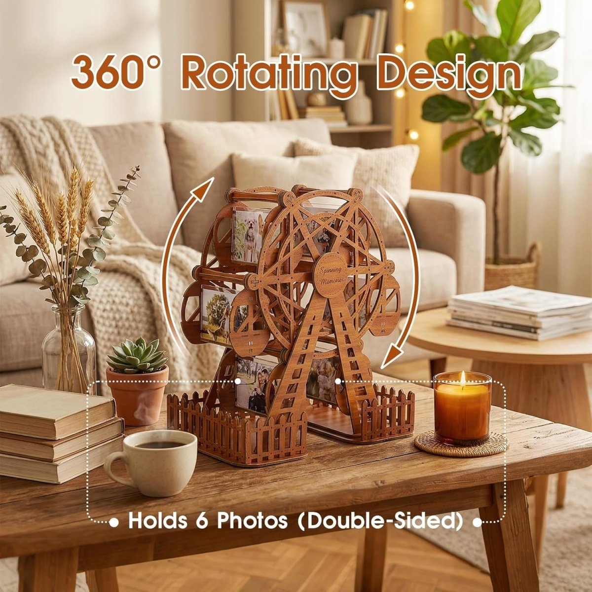 3D Wooden Ferris Wheel Photo Frame Puzzle DIY Model Kit Memory Display - Kwikley