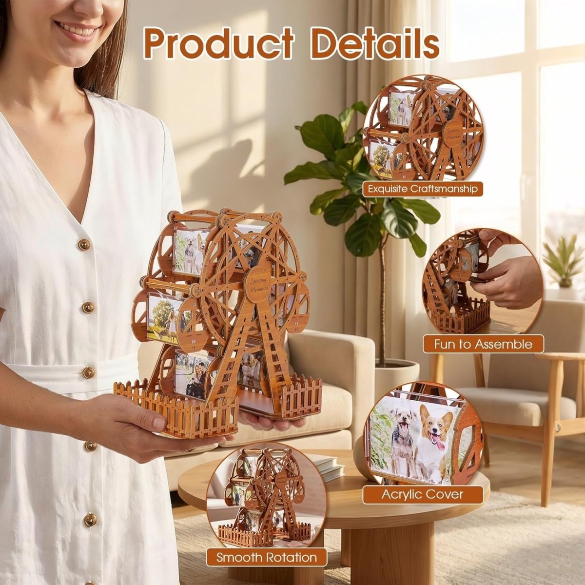 3D Wooden Ferris Wheel Photo Frame Puzzle DIY Model Kit Memory Display - Kwikley