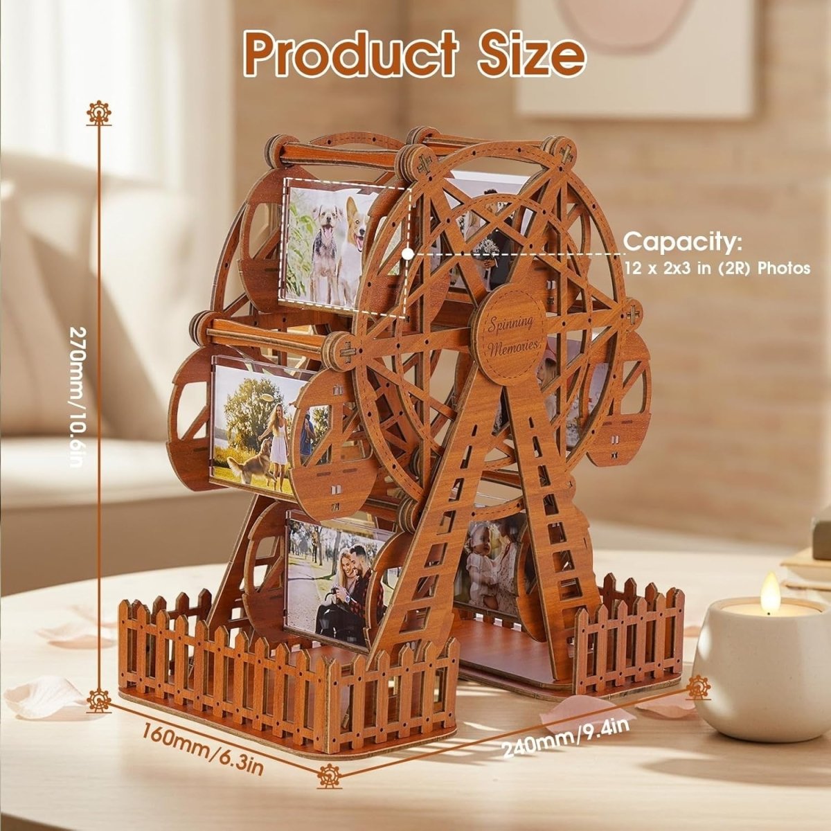3D Wooden Ferris Wheel Photo Frame Puzzle DIY Model Kit Memory Display - Kwikley