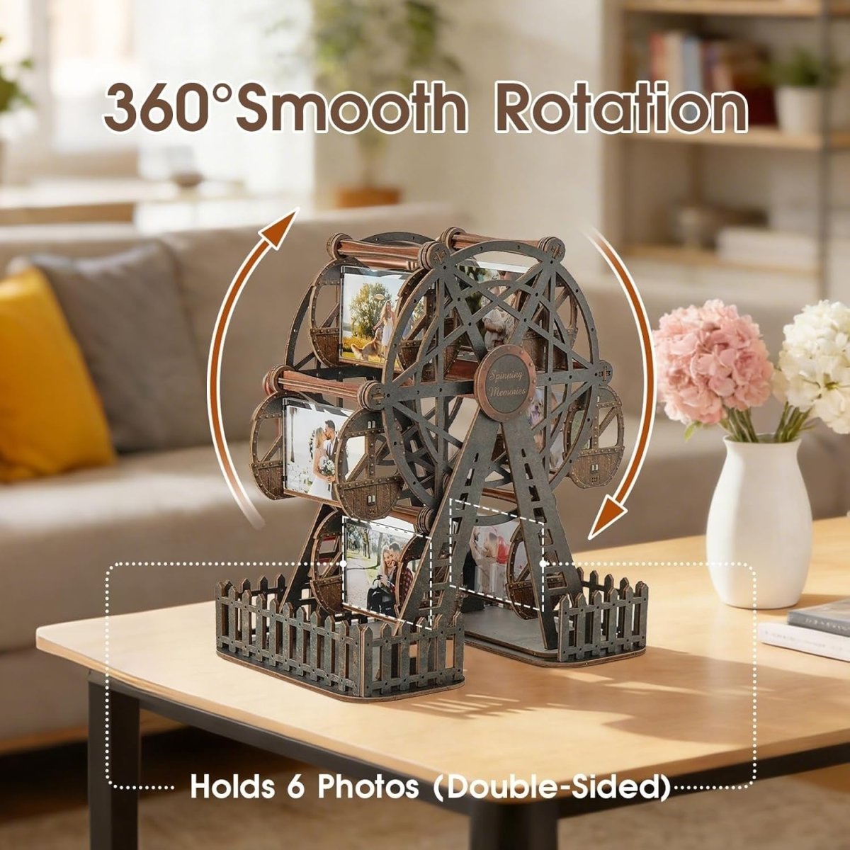 3D Wooden Ferris Wheel Photo Frame Puzzle Rotating Picture Display Gift - Kwikley