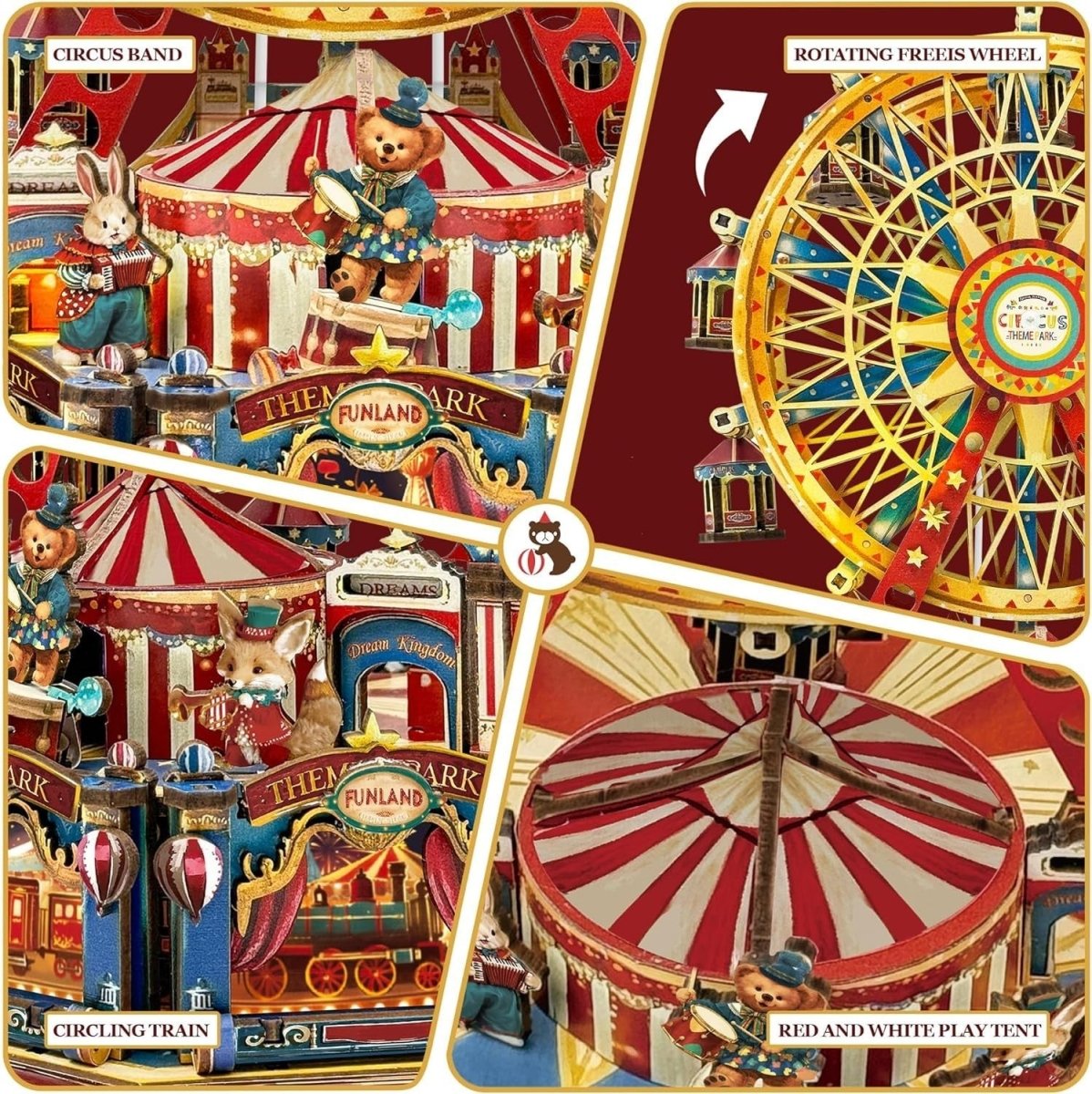 3D Wooden Ferris Wheel Puzzle DIY Carnival Model Kit Lights Music - Kwikley