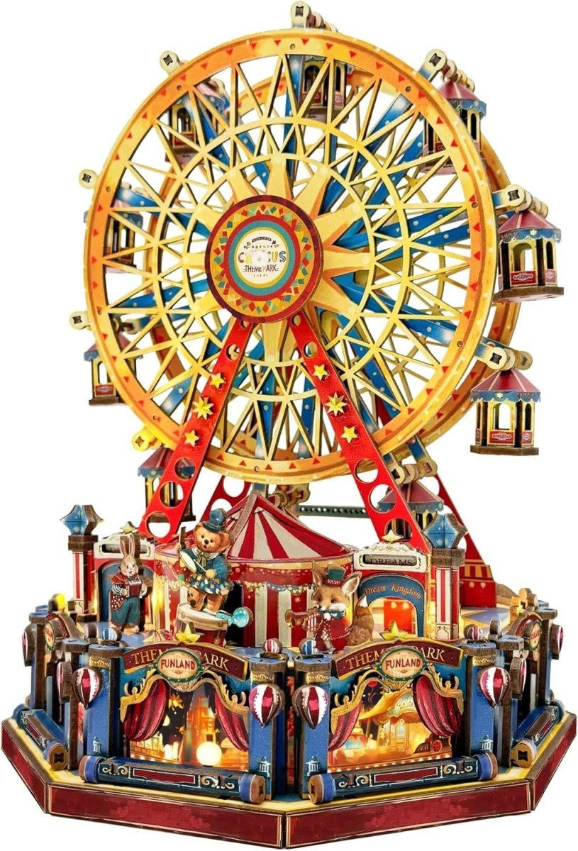 3D Wooden Ferris Wheel Puzzle DIY Carnival Model Kit Lights Music - Kwikley