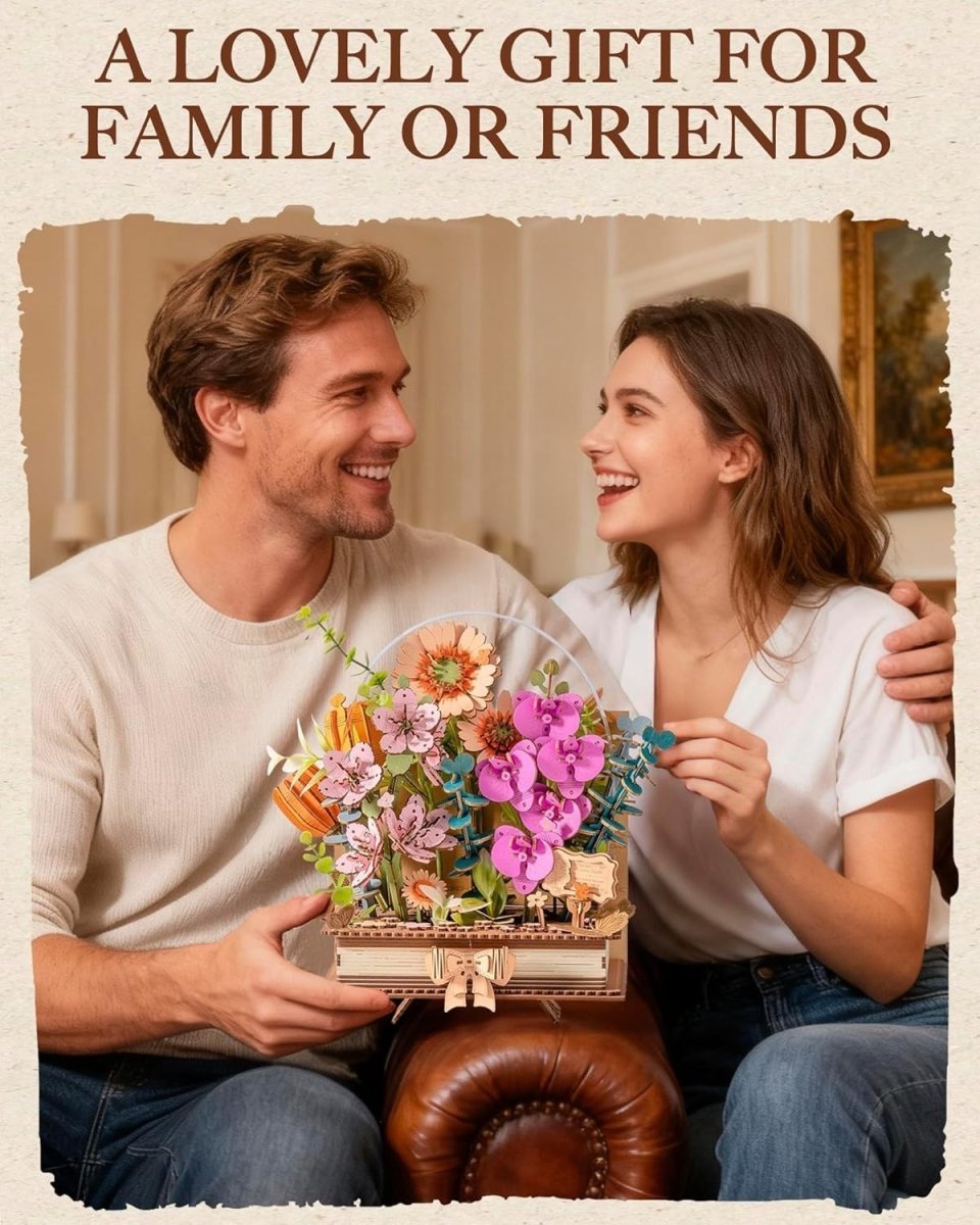 3D Wooden Flower Book Puzzle DIY Bouquet Model Kit Home Decor Gift - Kwikley