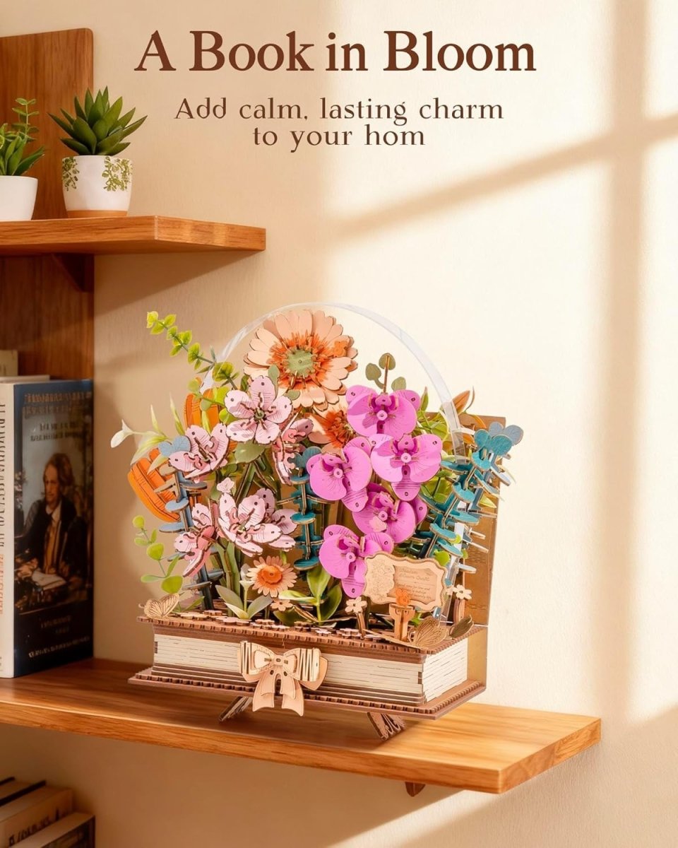 3D Wooden Flower Book Puzzle DIY Bouquet Model Kit Home Decor Gift - Kwikley