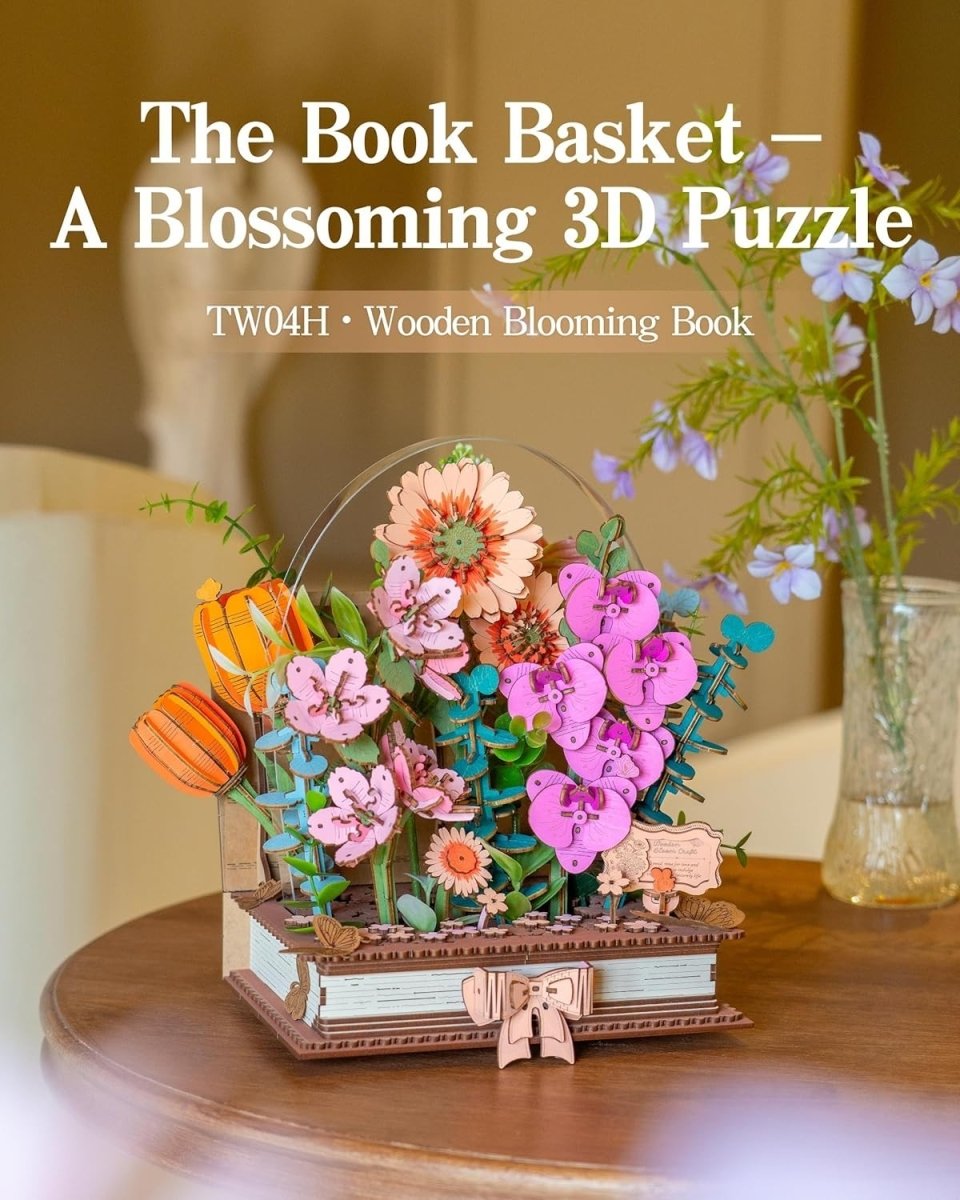 3D Wooden Flower Book Puzzle DIY Floral Model Kit Home Decor Gift - Kwikley