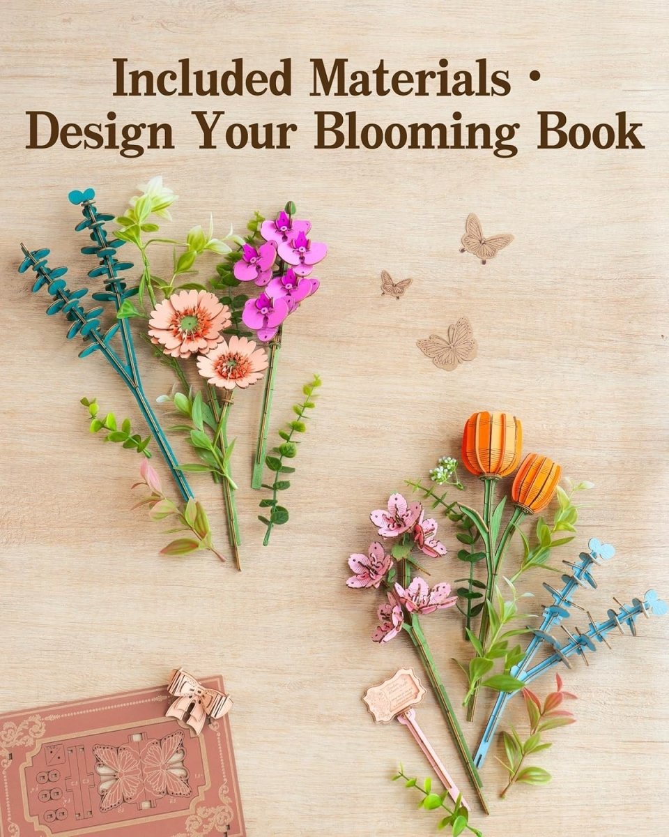 3D Wooden Flower Book Puzzle DIY Floral Model Kit Home Decor Gift - Kwikley