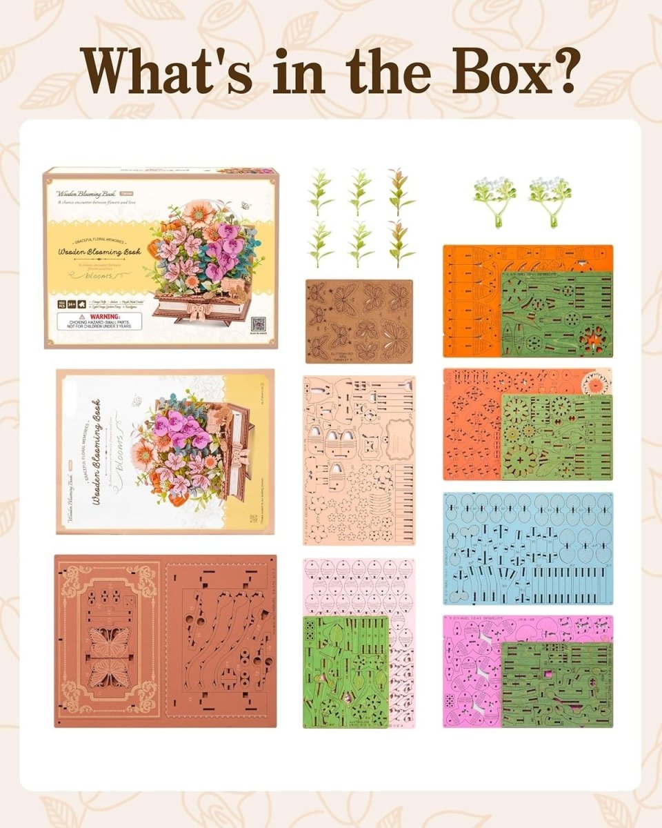 3D Wooden Flower Book Puzzle DIY Floral Model Kit Home Decor Gift - Kwikley