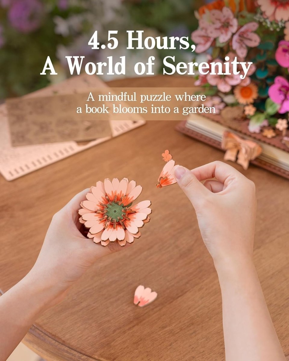 3D Wooden Flower Book Puzzle DIY Floral Model Kit Home Decor Gift - Kwikley