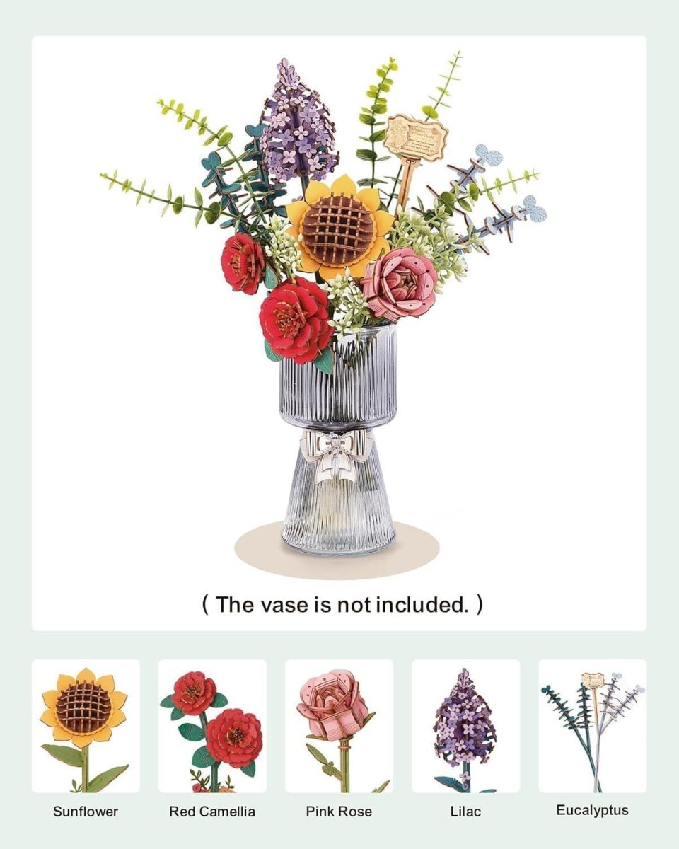 3D Wooden Flower Bouquet Puzzle DIY Floral Model Home Decor Gift Her - Kwikley
