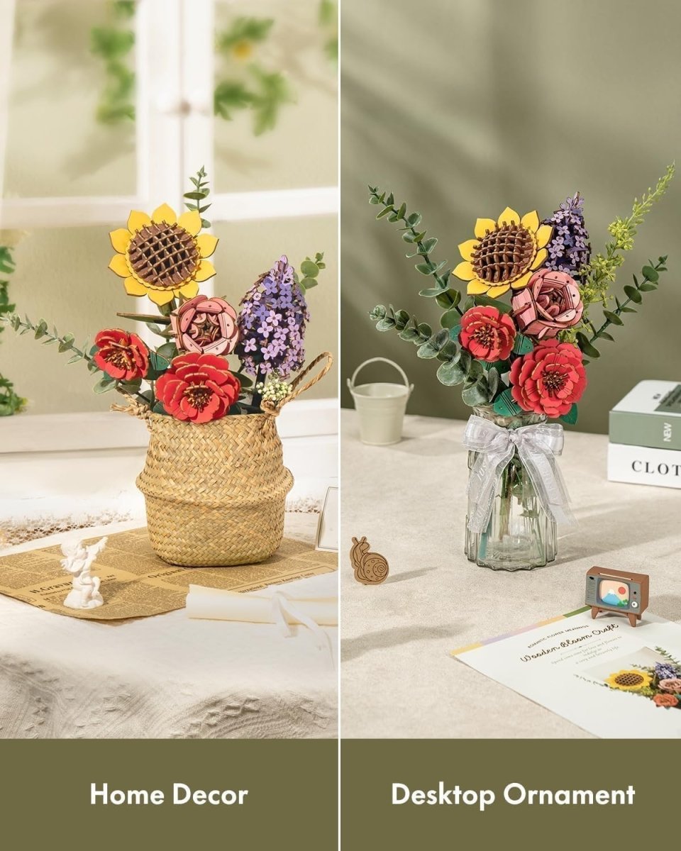 3D Wooden Flower Bouquet Puzzle DIY Floral Model Home Decor Gift Her - Kwikley