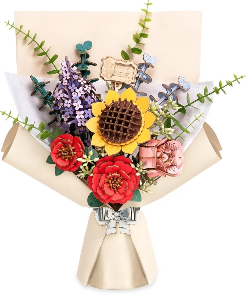 3D Wooden Flower Bouquet Puzzle DIY Floral Model Home Decor Gift Her - Kwikley