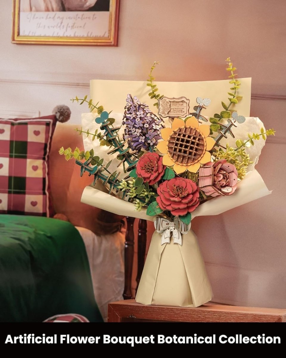 3D Wooden Flower Bouquet Puzzle DIY Floral Model Home Decor Gift Her - Kwikley