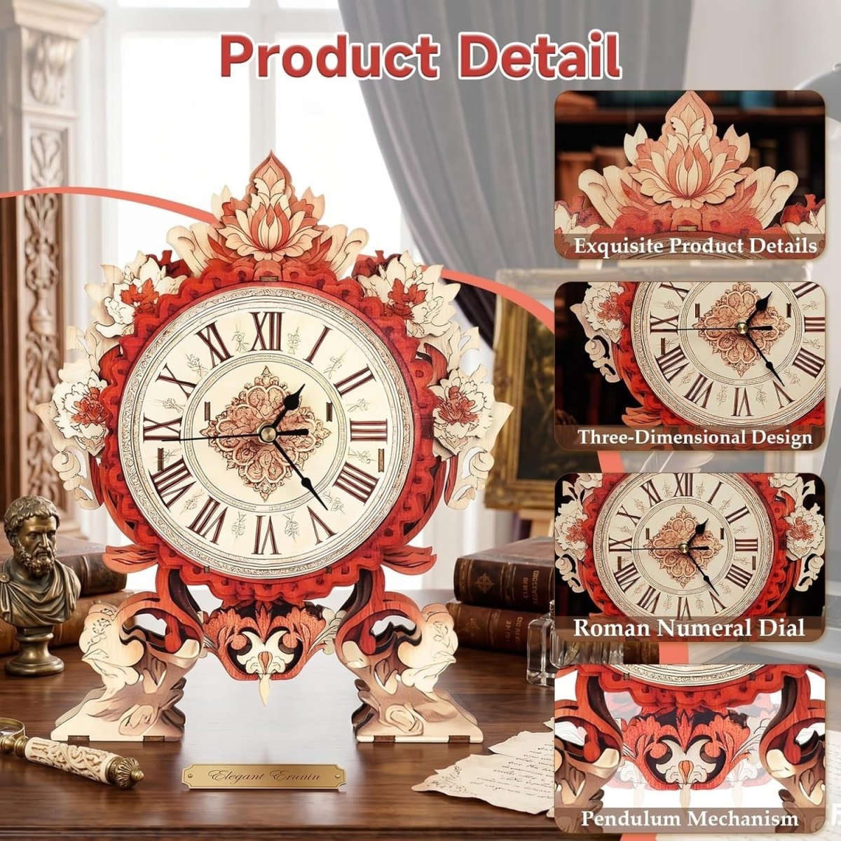 3D Wooden Flower Clock Puzzle DIY Mechanical Wall Clock Model Kit Gift - Kwikley
