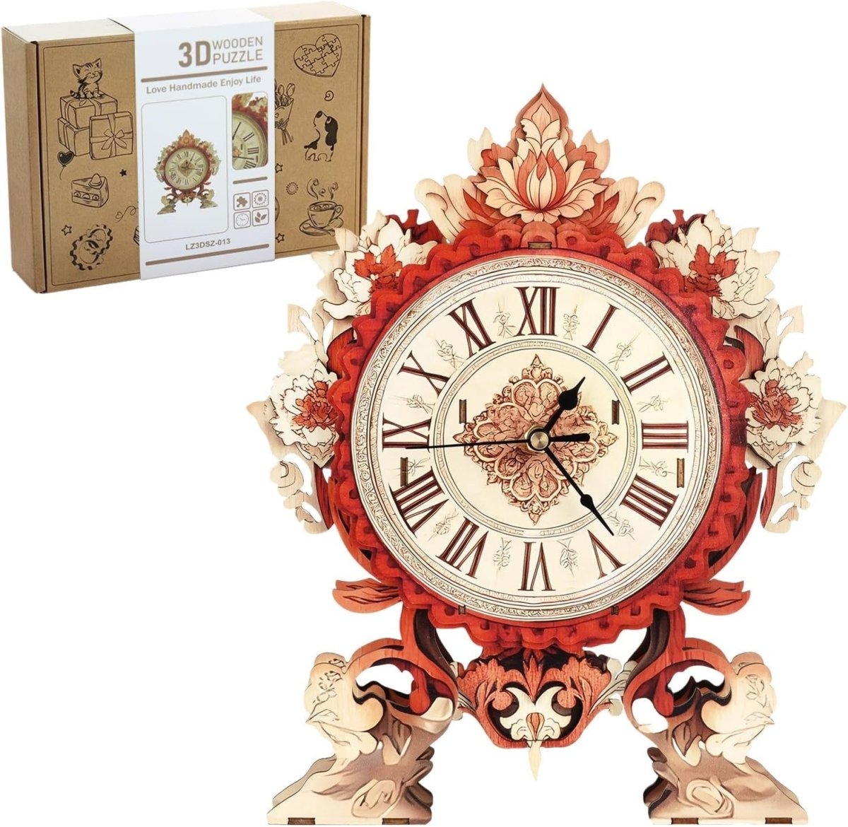 3D Wooden Flower Clock Puzzle DIY Mechanical Wall Clock Model Kit Gift - Kwikley
