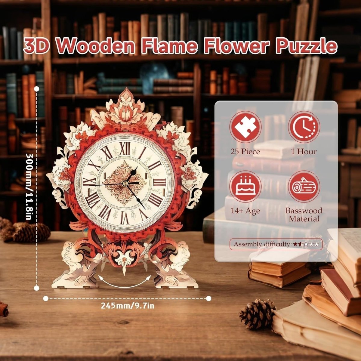 3D Wooden Flower Clock Puzzle DIY Mechanical Wall Clock Model Kit Gift - Kwikley