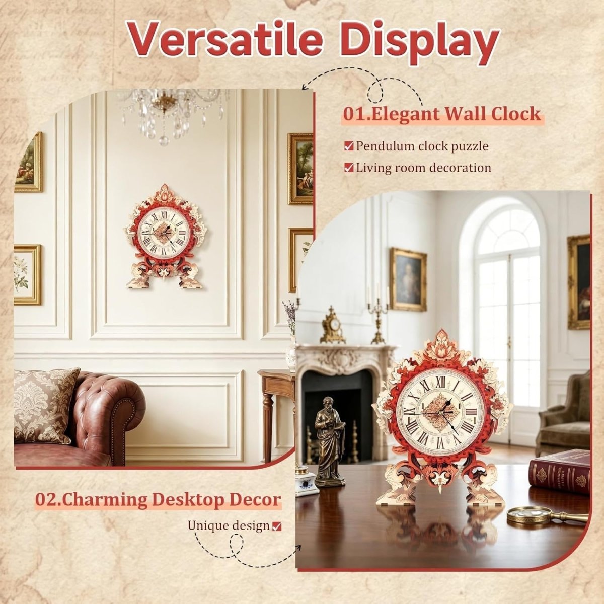 3D Wooden Flower Clock Puzzle DIY Mechanical Wall Clock Model Kit Gift - Kwikley
