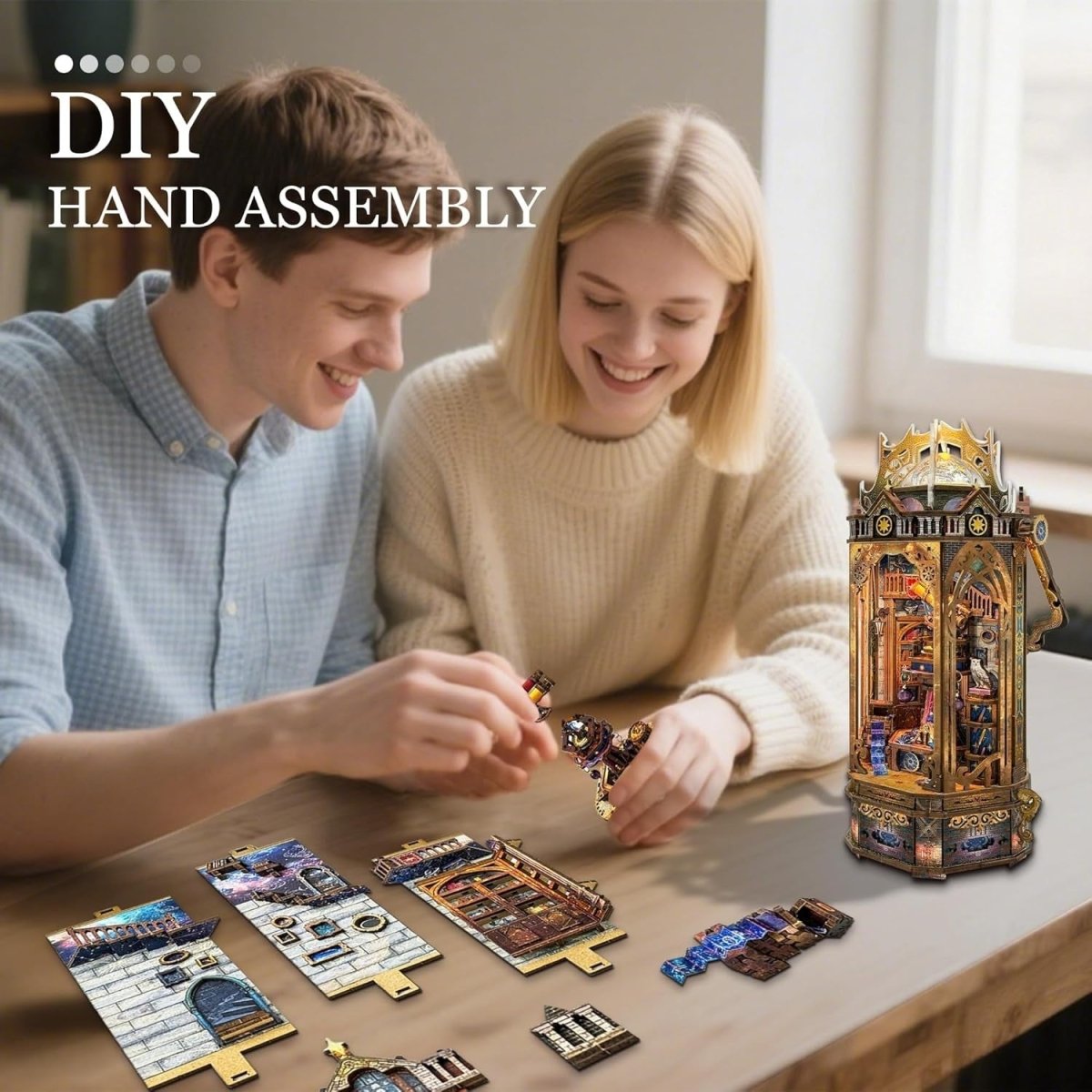 3D Wooden Galaxy Lantern Puzzle DIY Music LED Decor Model Kit - Kwikley