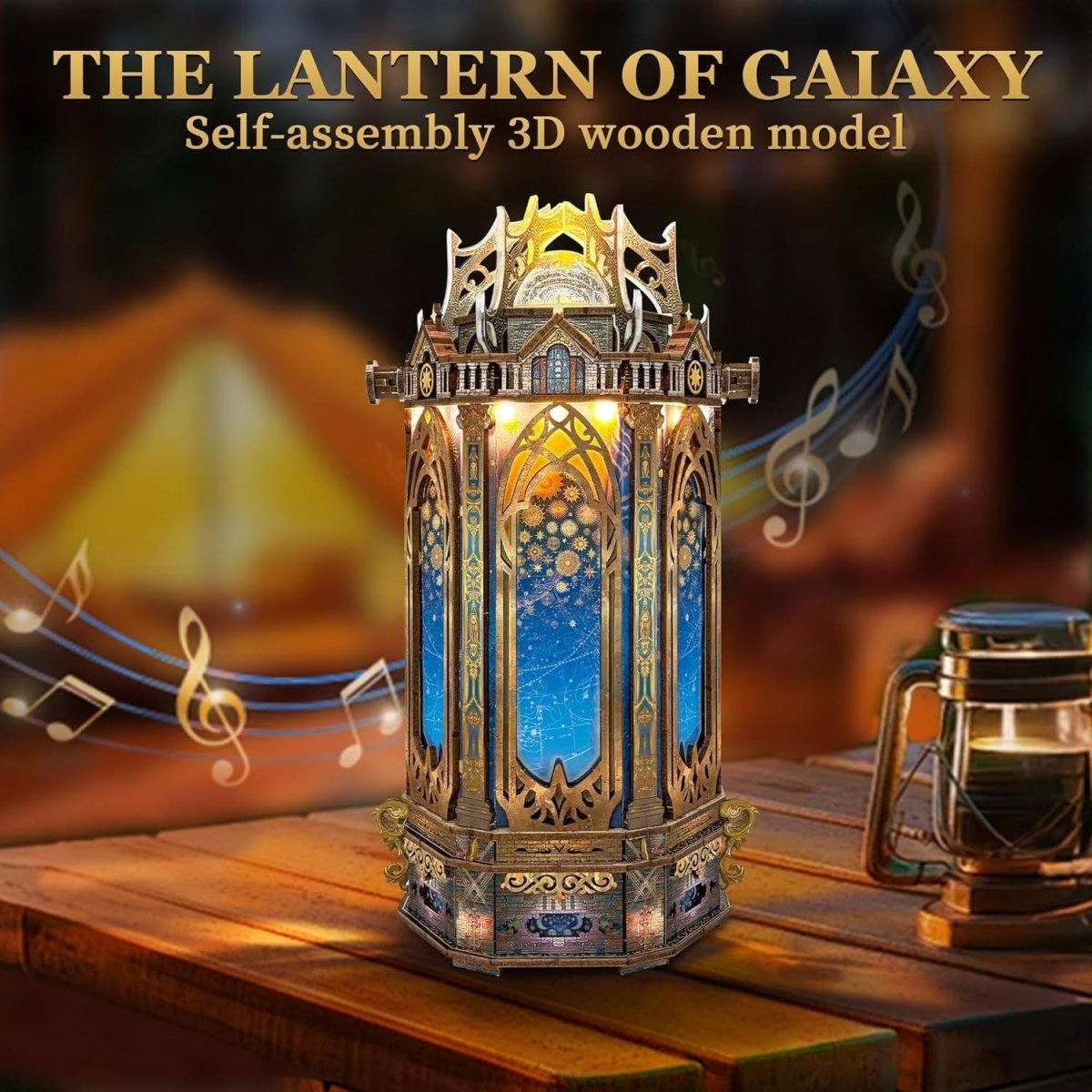 3D Wooden Galaxy Lantern Puzzle DIY Music LED Decor Model Kit - Kwikley