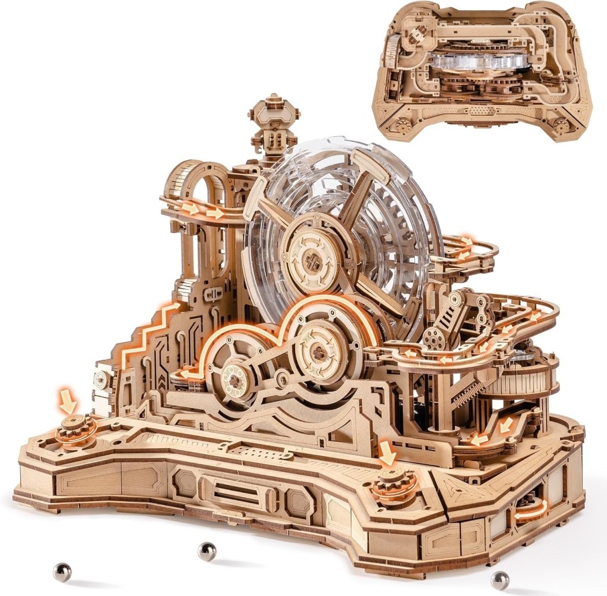 3D Wooden Gear Ball Maze Puzzle DIY STEM Model Kit Retro Game Design - Kwikley