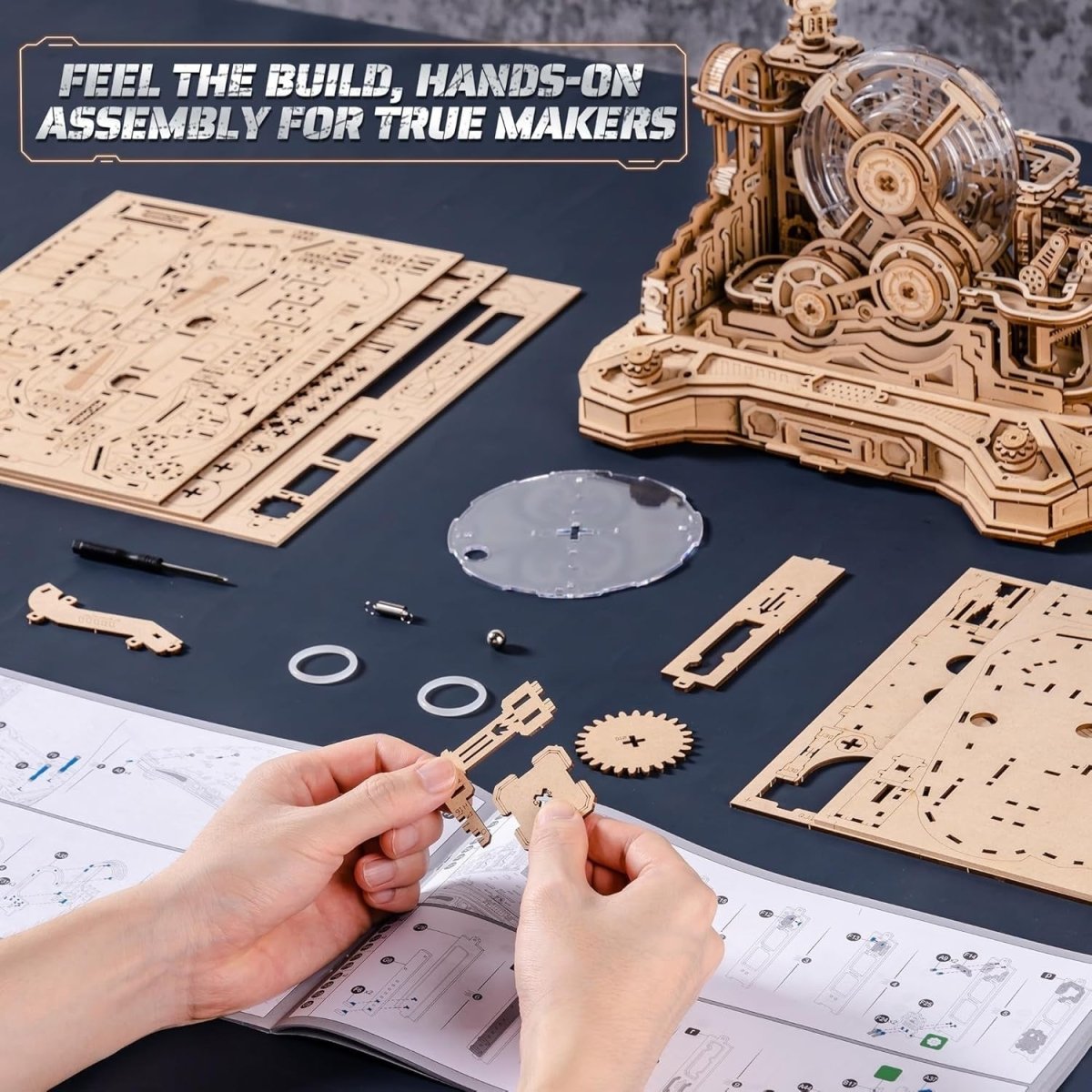 3D Wooden Gear Ball Maze Puzzle DIY STEM Model Kit Retro Game Design - Kwikley