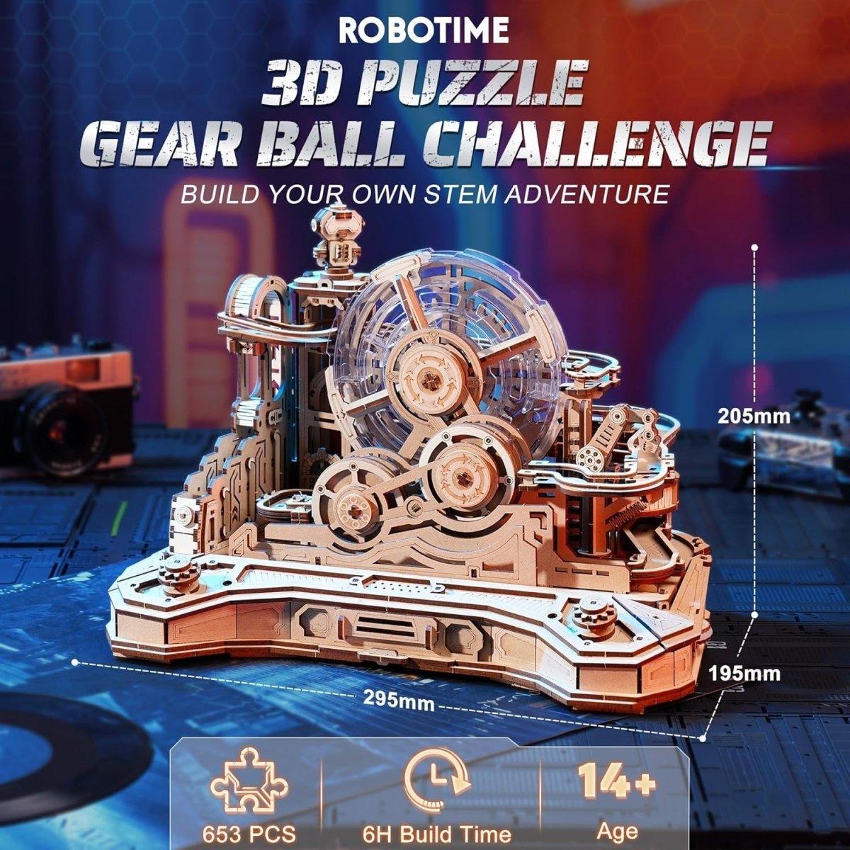 3D Wooden Gear Ball Maze Puzzle DIY STEM Model Kit Retro Game Design - Kwikley